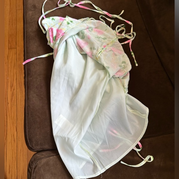 SNDYS Urban Outfitters Cyprus Floral Ruched Cinched Bare Back Mini Dress SZ M - Picture 12 of 16